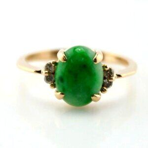 VINTAGE 18K YELLOW GOLD JADE & .04 CTW DIAMOND COCKTAIL RING SIZE 6- #3582-1